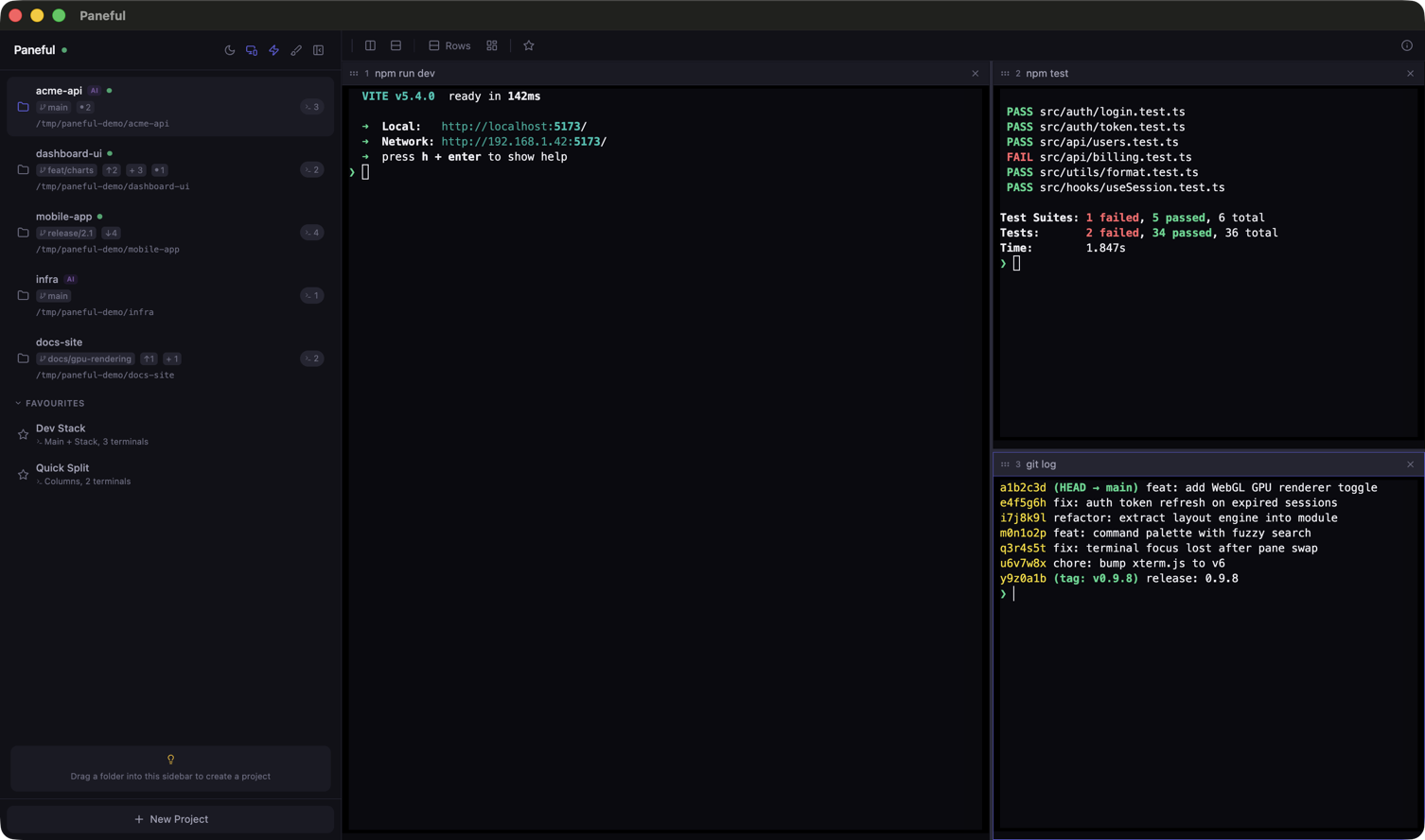 Paneful — split pane terminal layout