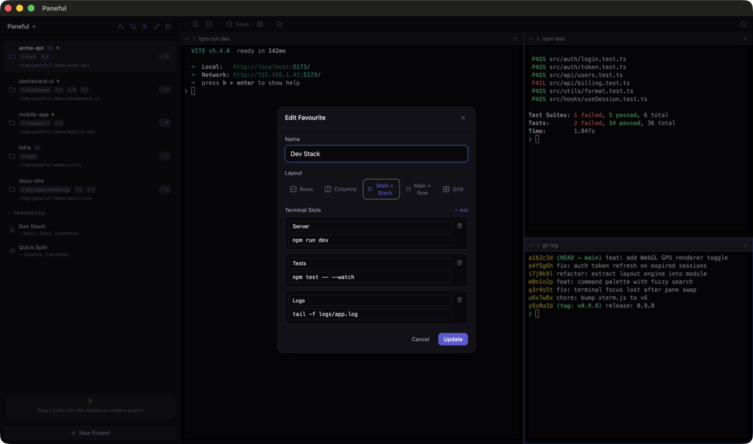 Paneful — project sidebar and terminals